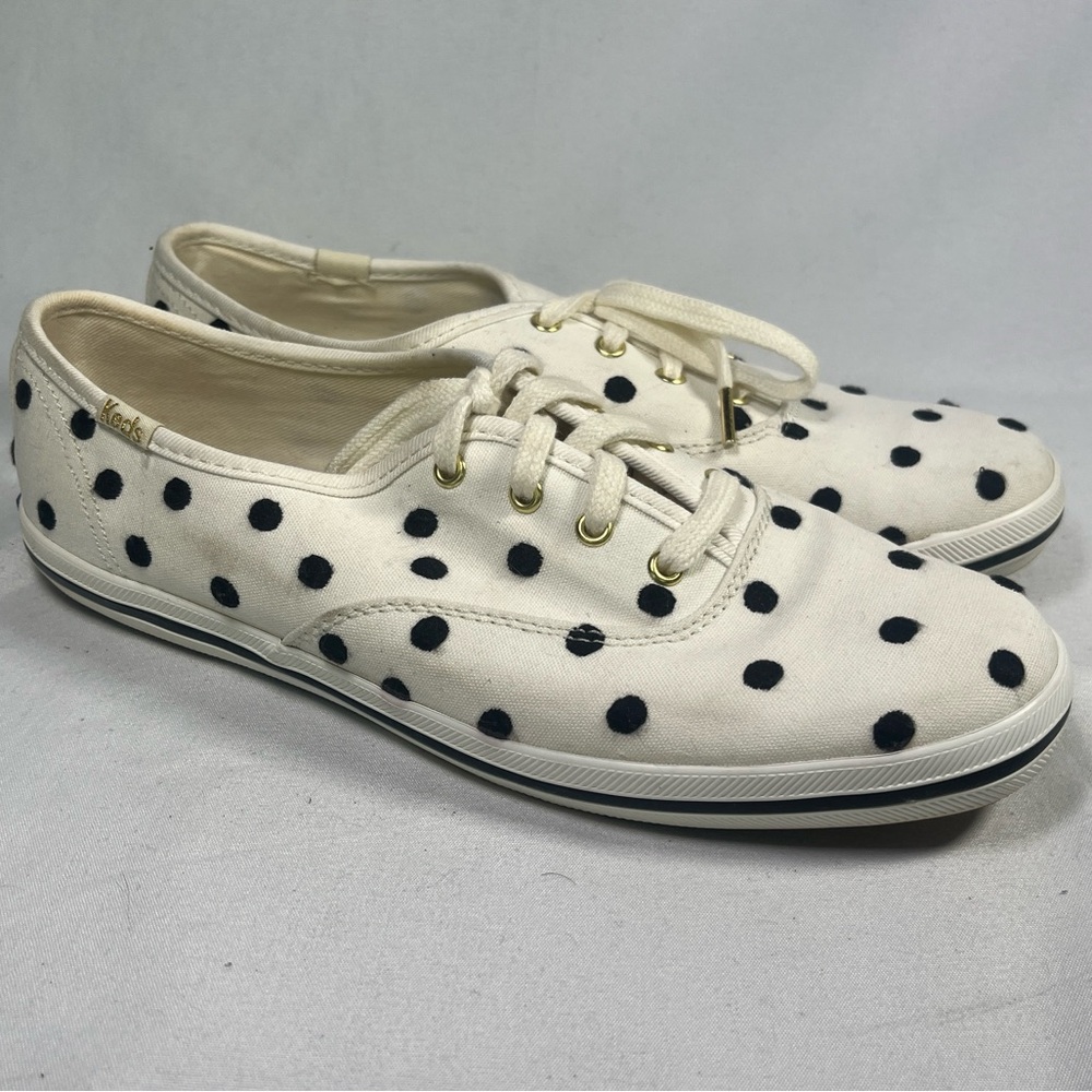Kate Spade - Keds Black And White Polka Dot Canvas Lace Up Sneaker Size 7.